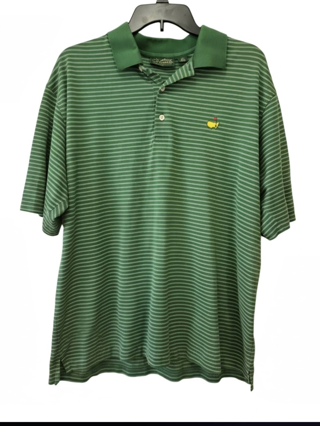 Authentic Masters Tournament Green Striped Golf Polo Shirt Embroidered Logo